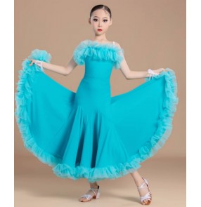 Girls pink turquoise ballroom dance dresses tango waltz competition modern dance stage party performance long swing skirts for kids 
